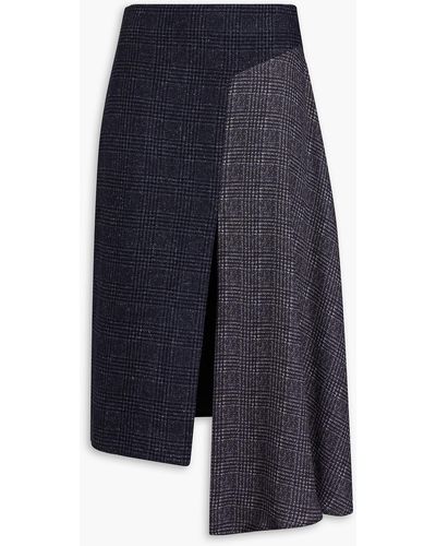 Nina Ricci Asymmetrischer rock aus tweed mit glencheck-muster und twill-einsatz - Blau