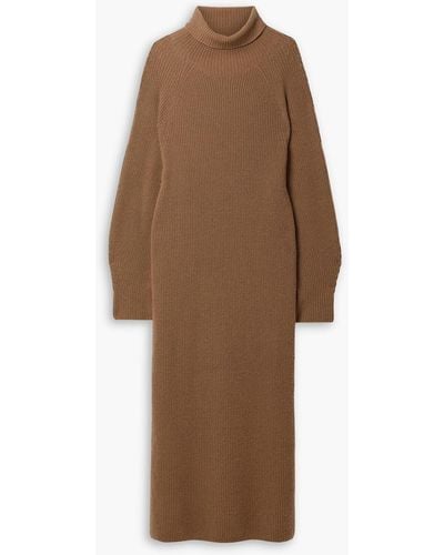 Lafayette 148 New York Ribbed Wool And Cashmere-blend Turtleneck Maxi Dress - Brown