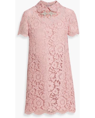 Valentino Garavani Embellished Corded Lace Mini Dress - Pink