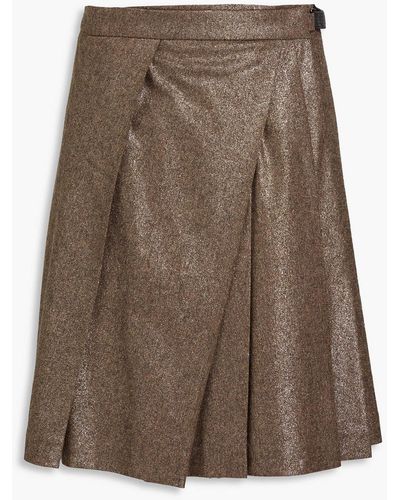 Brunello Cucinelli Metallic Flannel Mini Wrap Skirt - Brown