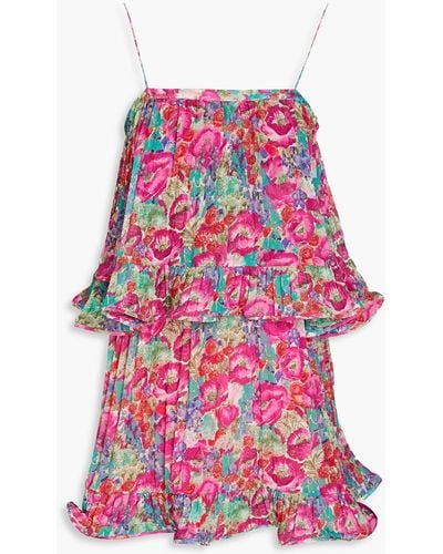AMUR Tiered Pleated Floral-print Chiffon Mini Dress - Pink