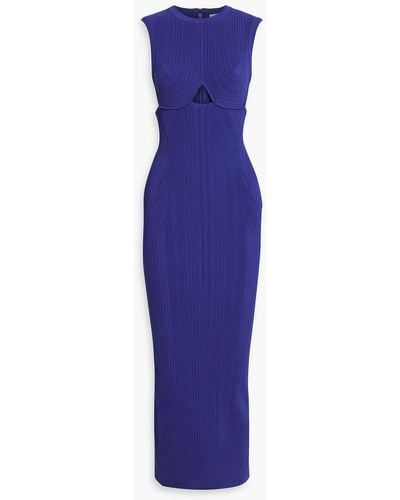 Hervé Léger Cutout Ribbed-knit Gown - Purple