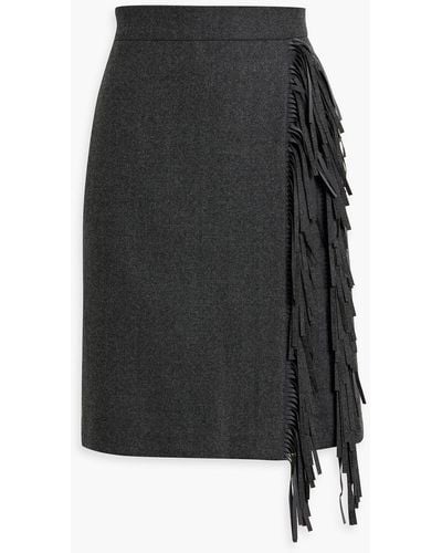 Brunello Cucinelli Wrap-effect Fringed Wool-blend Felt Skirt - Black