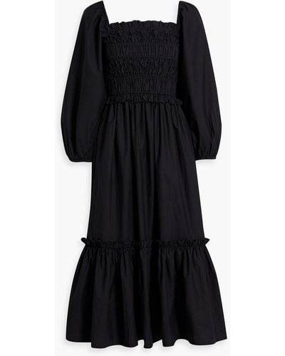 Cara Cara Natella Shirred Cotton-poplin Midi Dress - Black