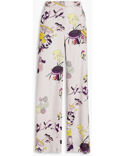 Tory Burch Printed Crepe Wide-leg Trousers - White