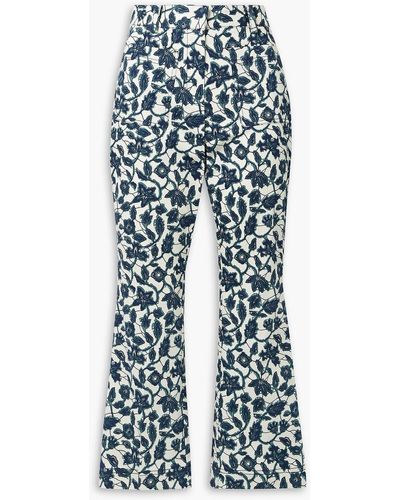 10 Crosby Derek Lam Floral-print Cotton-blend Twill Kick-flare Trousers - Blue