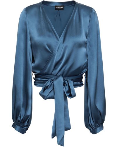 Nicholas Silk-charmeuse Wrap Top Blue