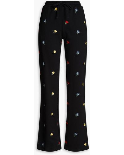 RED Valentino Embroidered French Cotton-blend Terry Track Trousers - Black