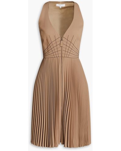 Andrew Gn Pleated Embroidered Crepe Dress - Brown