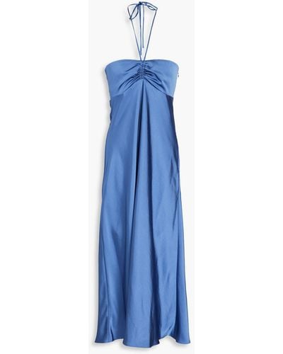 Claudie Pierlot Ruched Crepe-satin Halterneck Midi Dress - Blue