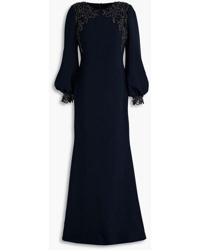 Badgley Mischka Robe aus crêpe mit stickereien und verzierung - Blau