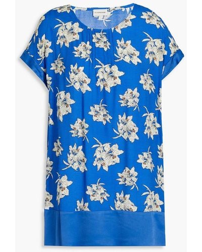 By Malene Birger Pintucked Floral-print Woven Top - Blue