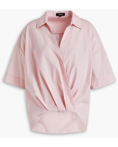 Theory Wrap-effect Pleated Slub Cotton Shirt - Pink