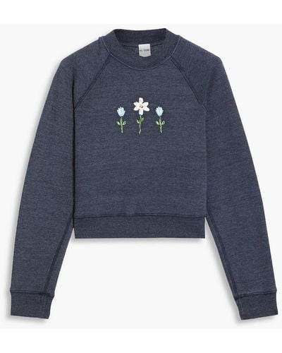 RE/DONE Cropped Embroidered Cotton-fleece Sweatshirt - Blue