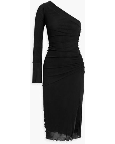 Diane von Furstenberg Branwen One-sleeve Ruched Mesh Dress - Black