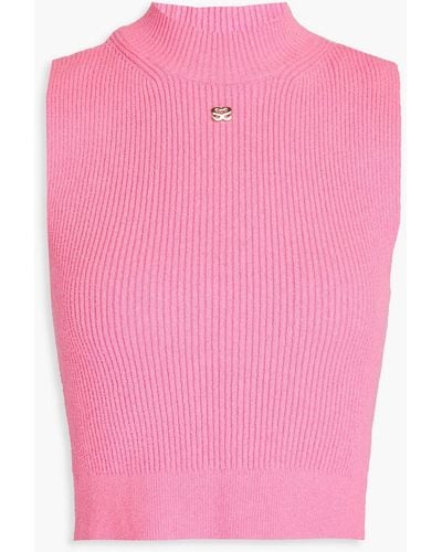 Sandro Sagan Appliquéd Ribbed-knit Turtleneck Top - Pink