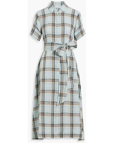 Lisa Marie Fernandez Checked Linen Midi Shirt Dress - Blue