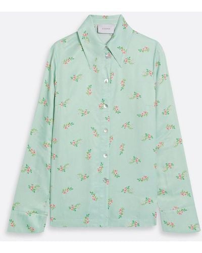Sleeper Floral-print Satin Pyjama Top - Green