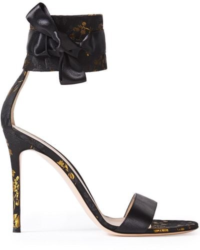 Gianvito Rossi Kyoto 105 Bow-detailed Satin And Floral-jacquard Sandals - Black