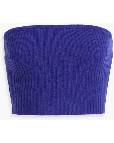 LAPOINTE Strapless Cropped Ribbed Cashmere Top - Blue