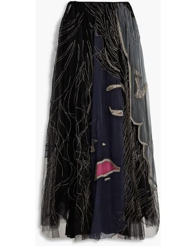 Valentino Garavani Gathered Embellished Tulle And Organza Maxi Skirt - Black