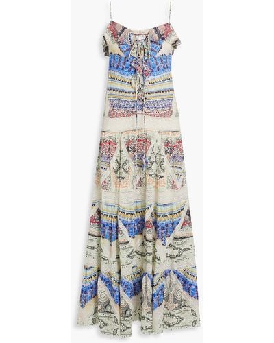 Etro Crocheted Lace-trimmed Printed Silk-georgette Maxi Dress - Green