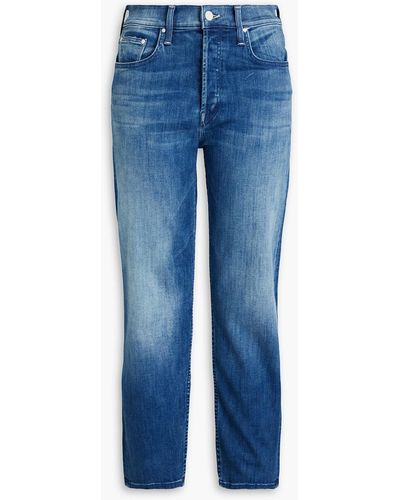 Mother The Tomcat Ankle Cropped High-rise Straight-leg Jeans - Blue