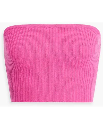 LAPOINTE Strapless Cropped Ribbed Cashmere Top - Pink