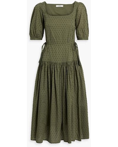 Joie Nashua Gathered Striped Fil Coupé Cotton-jacquard Midi Dress - Green