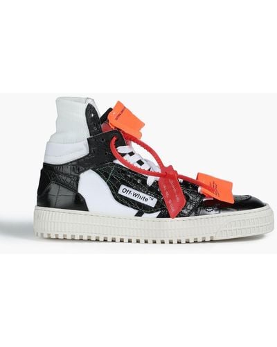 Off-White c/o Virgil Abloh Printed Canvas And Croc-effect Leather High-top Trainers - Black