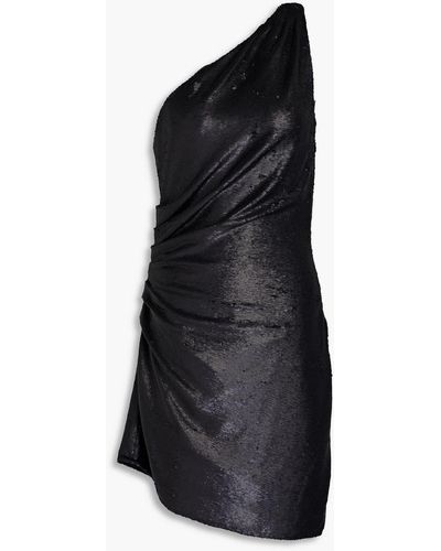 GAUGE81 Naya minikleid aus mesh mit pailletten und asymmetrischer schulterpartie - Schwarz