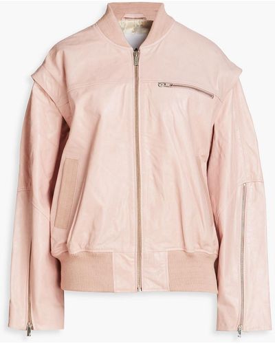 REMAIN Birger Christensen Crinkled Leather Bomber Jacket - Pink
