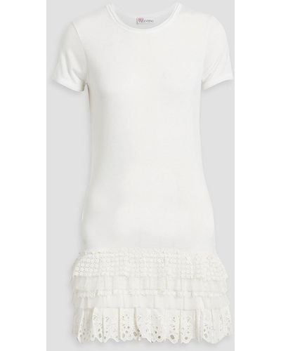 RED Valentino Ruffled Modal-jersey, Broderie Anglaise Cotton And Tulle Mini Dress - White