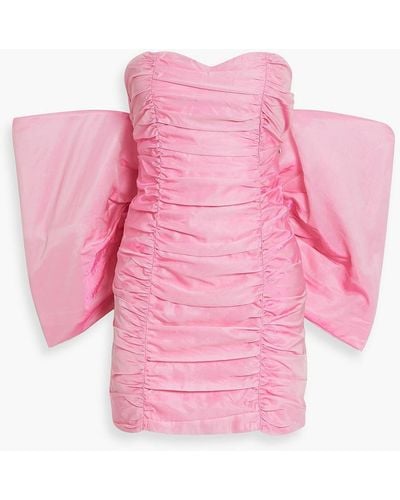 ROTATE BIRGER CHRISTENSEN Strapless Bow-detailed Ruched Organza Mini Dress - Pink