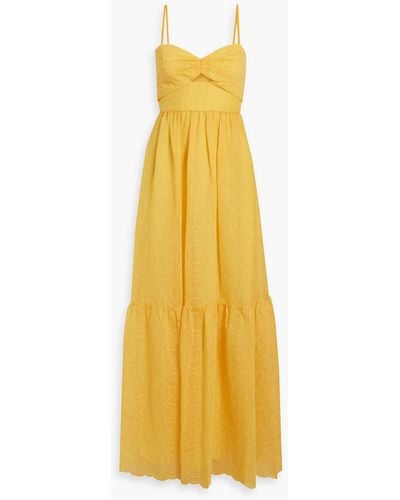 ML Monique Lhuillier Gathered Cutout Broderie Anglaise Maxi Dress - Yellow