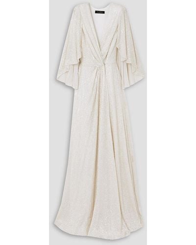 Jenny Packham Cape-effect Sequined Chiffon Gown - White