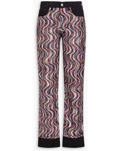 Missoni Metallic Crochet Knit-paneled Mid-rise Straight-leg Jeans - Red