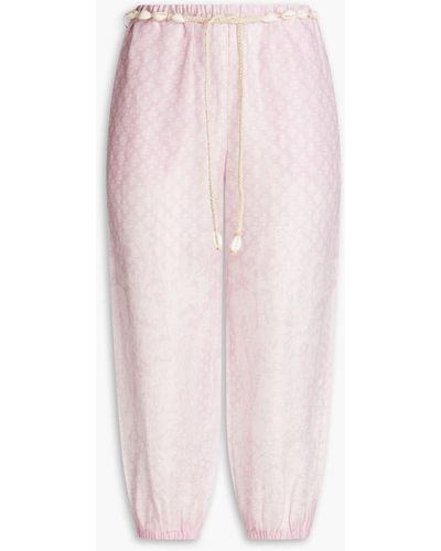 Zimmermann Cropped Printed Linen-gauze Tapered Trousers - Pink
