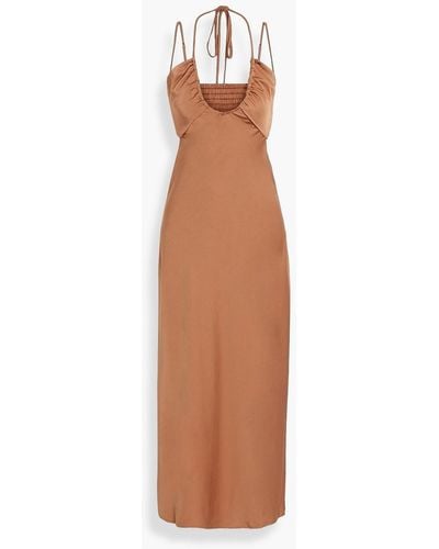 A.L.C. Sienna Cutout Shirred Satin Midi Dress - Brown