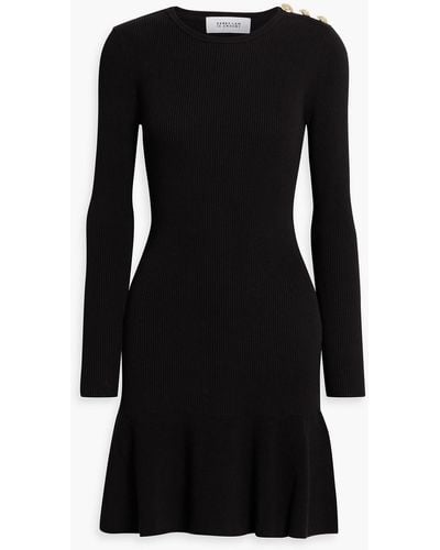10 Crosby Derek Lam Fluted Button-embellished Cotton-blend Mini Dress - Black