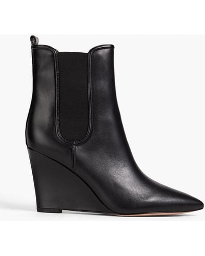 Veronica Beard Leather Wedge Ankle Boots - Black