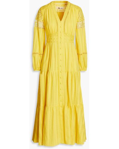 Diane von Furstenberg Gigi Gathered Cotton Midi Dress - Yellow