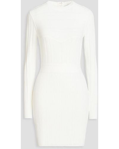 Hervé Léger Ribbed Pointelle-knit Mini Dress - White