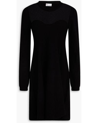 RED Valentino Point D'esprit-paneled Knitted Mini Dress - Black