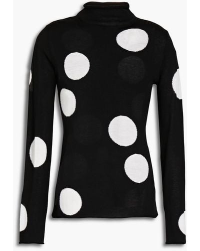 Carolina Herrera Polka-dot Silk, Wool And Cotton-blend Turtleneck Sweater - Black