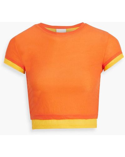 Simon Miller Gamma Cropped Layered Ribbed Jersey Top - Orange