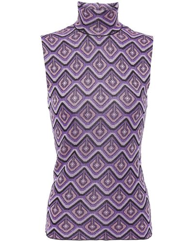 Rabanne Metallic Jacquard-knit Turtleneck Top - Purple