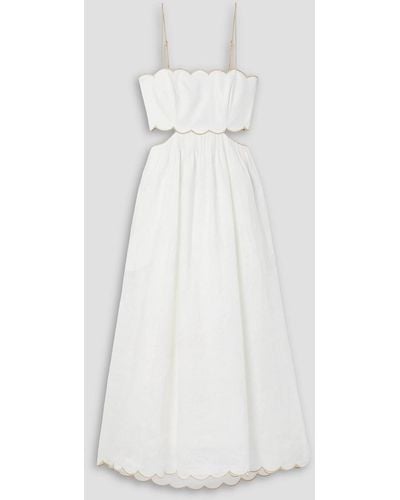 Zimmermann Devi Shell-embellished Cutout Scalloped Linen Midi Dress - White