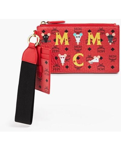 MCM Printed Logo-print Faux Textu-leather Pouch - Red
