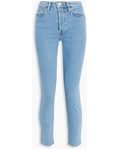 RE/DONE 90s Cropped Distressed High-rise Slim-leg Jeans - Blue